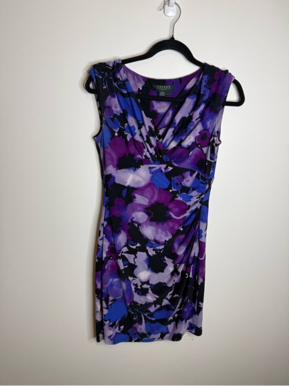 Lauren Ralph Lauren Purple & Blue Floral Twist-Front Sheath Dress size 4